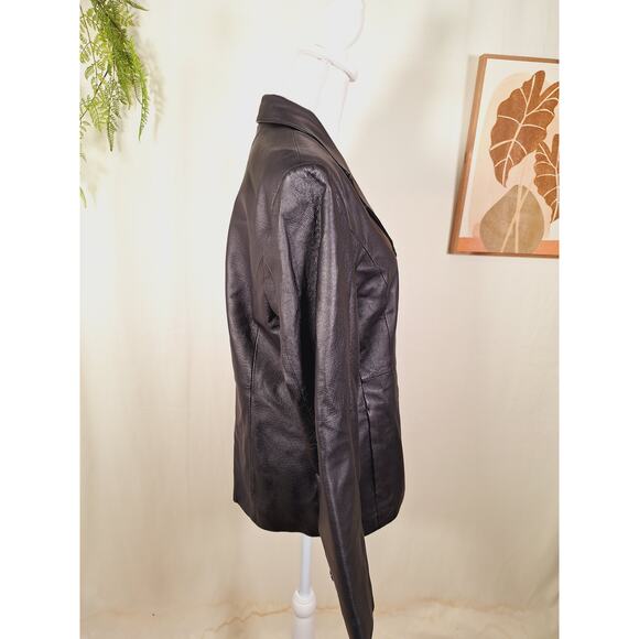 John Paul Richard Women's Black Leather Button-Up Jacket Size 10 - Picture 4 of 8